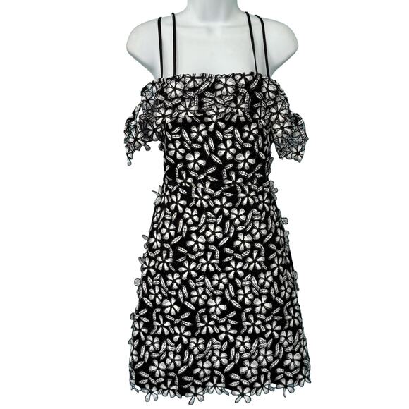 French Connection Off Shoulder Black White Floral Lace Fulaga Dress sz 2 NEW Tag - Picture 1 of 13